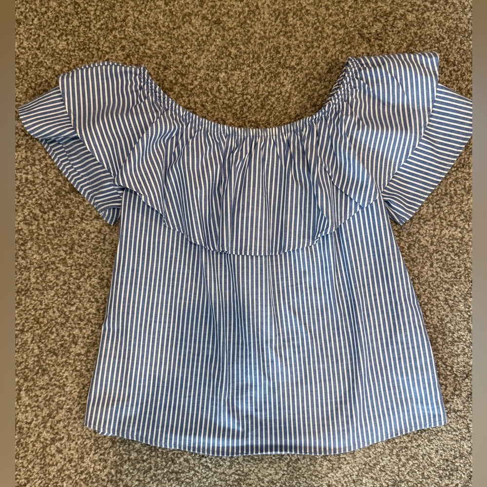 Blue Striped Off-Shoulder Top - Picture 3 of 3